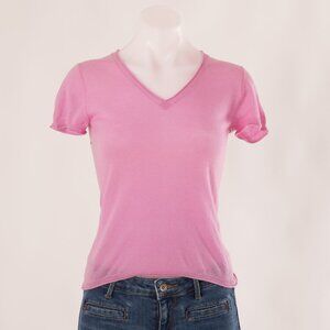 Design History Pink Pure Cashmere Short Sleeve V-Neck Top Size S